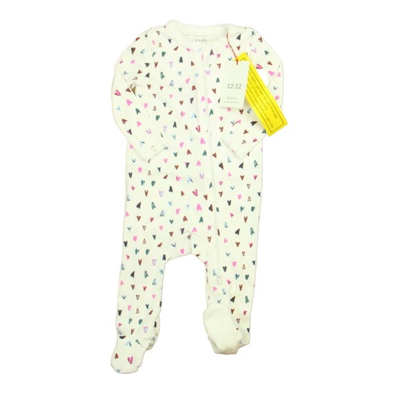 1212 Girls White | Pink | Teal Hearts 1-piece footed Pajamas size: 3-6 Months - Picture 1 of 1